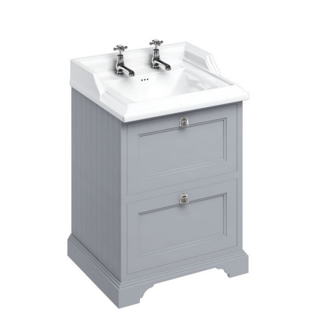 FF9G Burlington Freestanding 650mm Vanity Unit with Drawers and Basin in Classic Grey with 2TH Basin