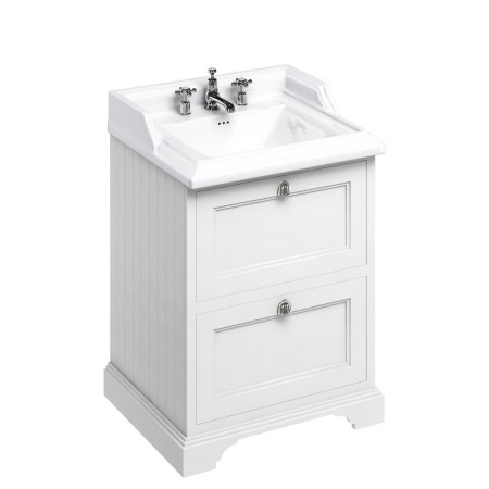 FF9W Burlington Freestanding 650mm Vanity Unit with Drawers and Basin in Matt White with 3TH Basin