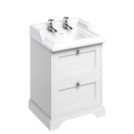 FF9W Burlington Freestanding 650mm Vanity Unit with Drawers and Basin in Matt White with 2TH Basin