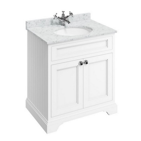 FC13W Burlington Freestanding 750mm Vanity Unit with Basin in Matt White with Carrara Worktop