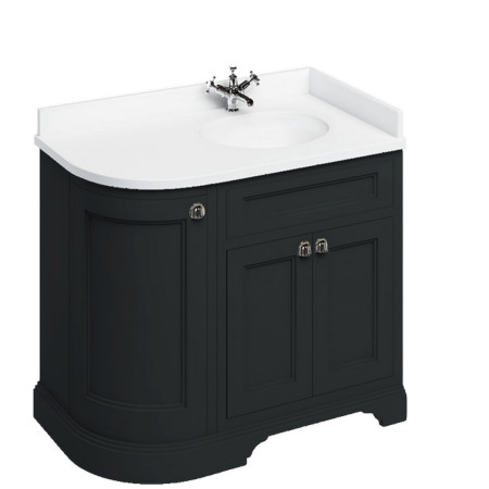 Burlington Freestanding 980mm Matt Black Curved Right Handed Vanity Unit with Basin