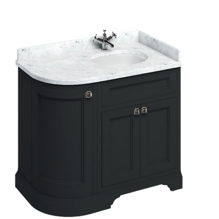 FC3BM Burlington Freestanding 980mm Matt Black Curved Right Handed Vanity Unit with Basin Carrara Worktop