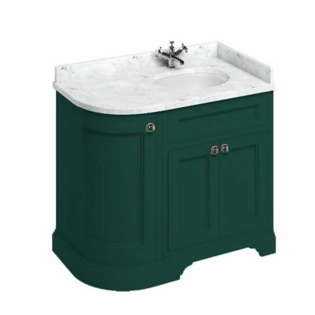 FC3MG Burlington Freestanding 980mm Matt Green Curved Right Handed Vanity Unit with Carrara Worktop