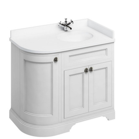 Burlington Freestanding 980mm Matt White Curved Right Handed Vanity Unit with Basin