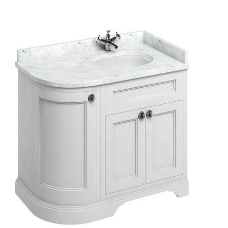 FC3W Burlington Freestanding 980mm Matt White Curved Right Handed Vanity Unit with Basin Carrara Worktop