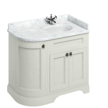 FC3S Burlington Freestanding 980mm Sand Curved Right Handed Vanity Unit with Basin Carrara Worktop