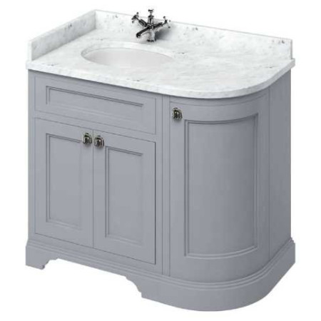 Burlington Freestanding Curved Vanity Unit (Classic Grey) with Doors & Minerva Carrara White Basin - Left-Handed - 980mm