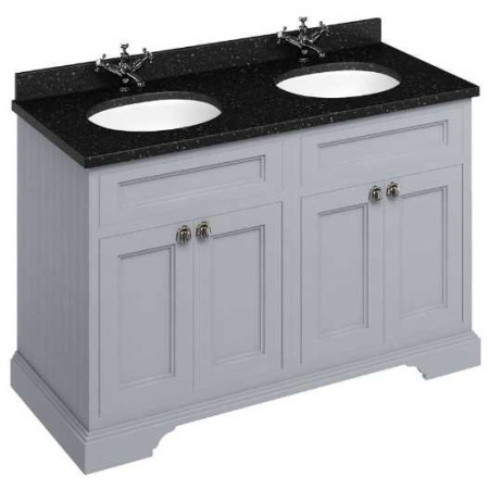 Burlington Freestanding Vanity Unit (Classic Grey) with Doors & Minerva Black Granite Double Basin - 1300mm