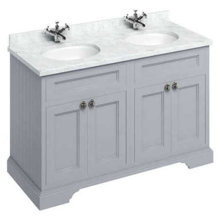 Burlington Freestanding Vanity Unit (Classic Grey) with Doors & Minerva Carrara White Double Basin - 1300mm