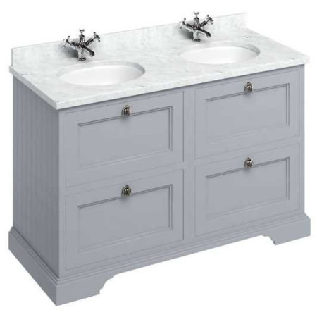 Burlington Freestanding Vanity Unit (Classic Grey) with Drawers & Minerva Carrara White Double Basin - 1300mm