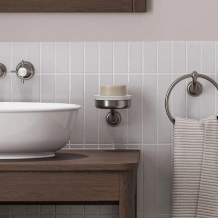GU005L Burlington Guild Brushed Nickel Ceramic Soap Dish Lifestyle