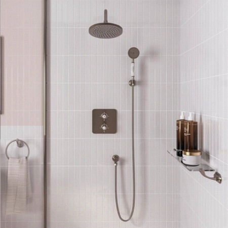 GUSHOWERPACKSQ3L Burlington Guild Brushed Nickel Dual Outlet Concealed Thermostatic Shower with Handset and Holder Lifestyle
