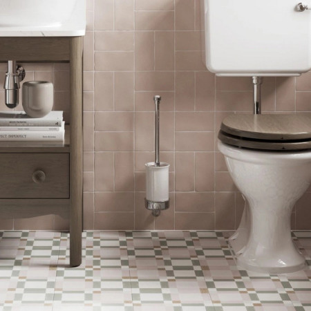 GU025C Burlington Guild Chrome Ceramic Toilet Brush Holder Lifestyle