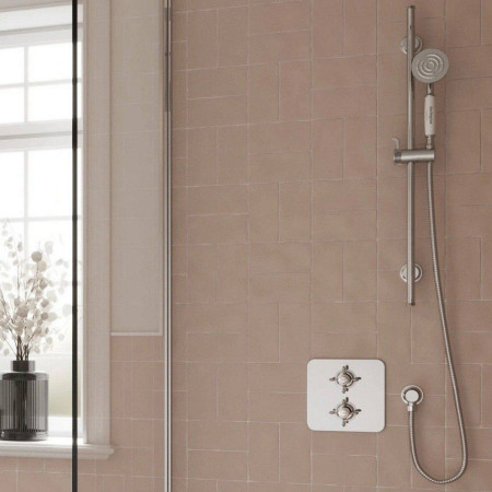 GUSHOWERPACKSQ1C Burlington Guild Chrome Concealed Thermostatic Shower Valve with Riser Rail Lifestyle