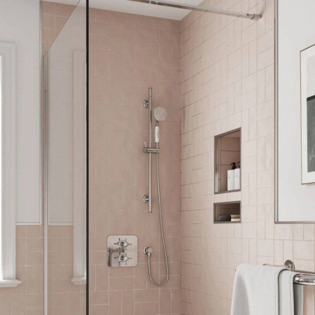 GUSHOWERPACKSQ1C Burlington Guild Chrome Concealed Thermostatic Shower Valve with Riser Rail Enclosure Setting