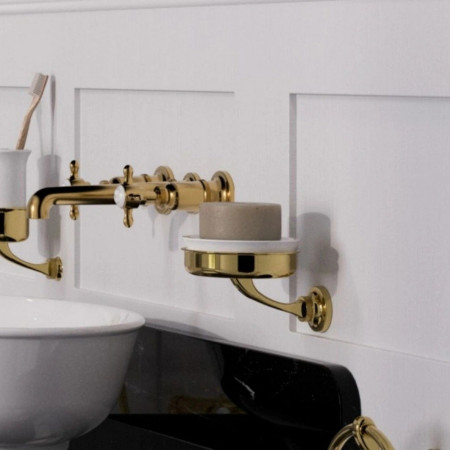 GU005G Burlington Guild Gold Ceramic Soap Dish Lifestyle