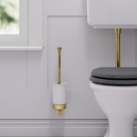 GU025G Burlington Guild Gold Ceramic Toilet Brush Holder Lifestyle