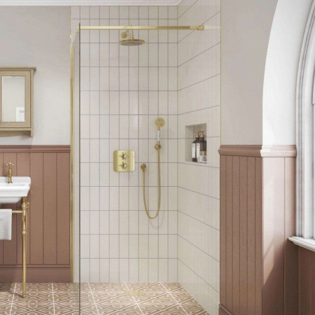 GUSHOWERPACKSQ3G Burlington Guild Gold Dual Outlet Concealed Thermostatic Shower with Handset and Holder Lifestyle