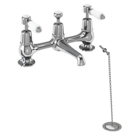 Burlington Kensington 2 Tap Hole Bridge Basin Mixer with Plug and Chain Waste