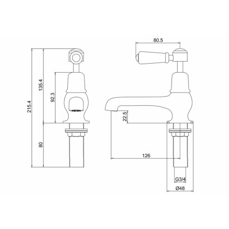 KE3QT Burlington Kensington Bath Pillar Taps Line Drawing