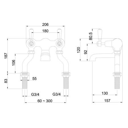 KE23QT Burlington Kensington Deck Mounted Bath Filler Line Drawing
