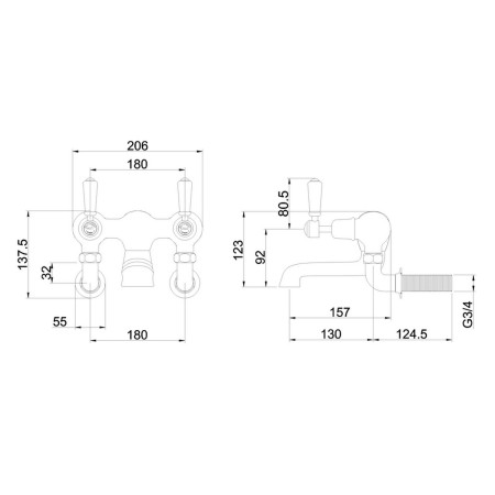 KE24QT Burlington Kensington Wall Mounted Bath Filler Line Drawing
