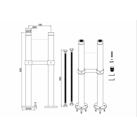 W7 BNKL Burlington Pipe Shroud with Horizontal Support Bar in Brushed Nickel (2)