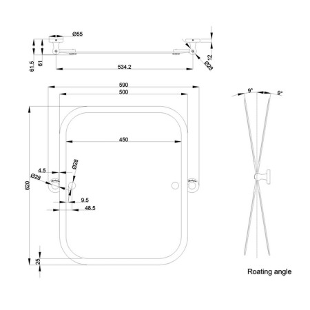 A40CHR Burlington Rectangular Swivel Mirror in Chrome Line Drawing