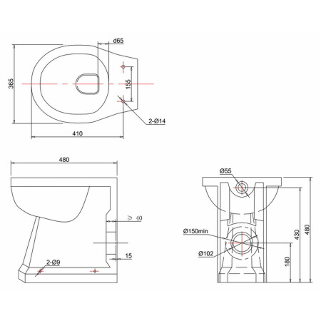 P15 Burlington Regal Back to Wall Pan Line Drawing