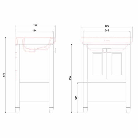 RIVF580BM Burlington Riviera 580mm Matt Black Vanity Unit and Basin Line Drawing