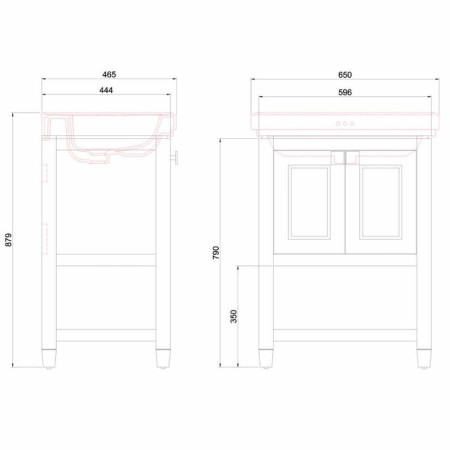 Burlington Riviera 650mm Matt Blue Vanity Unit and Basin Line Drawing