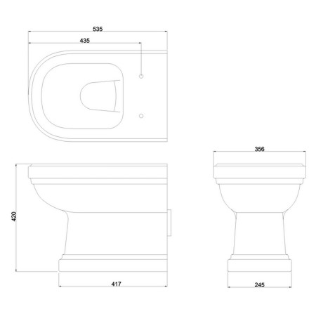 Burlington Riviera Back to Wall WC Pan and Seat Line Drawing