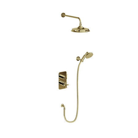 Burlington Riviera Thermostatic Gold Concealed Shower Valve with Adjustable Handset and 9 Inch Head