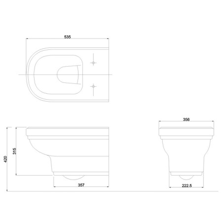 Burlington Riviera Wall Hung WC Pan and Seat Line Drawing