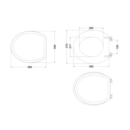 S13 Burlington Standard Close Toilet Seat in Gloss White Line Drawing