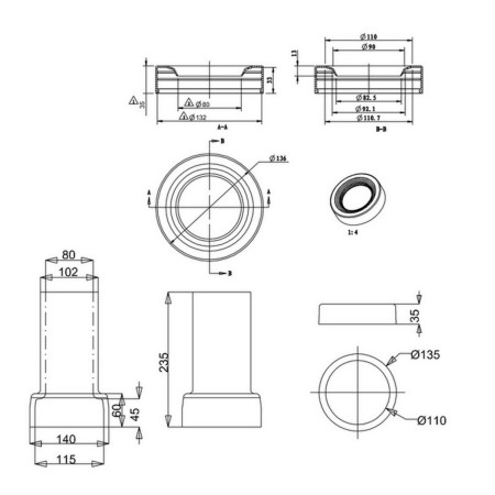 C29 Burlington Straight Ceramic Trap in White Line Drawing