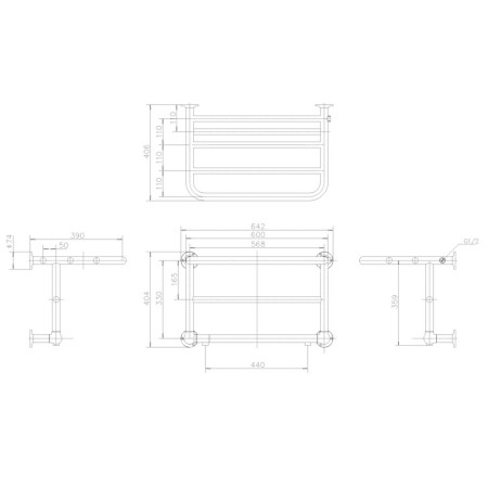 R11CHR Burlington Strand Towel Radiator Line Drawing