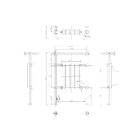 R1GOLD Burlington Trafalgar Gold Towel Radiator Line Drawing