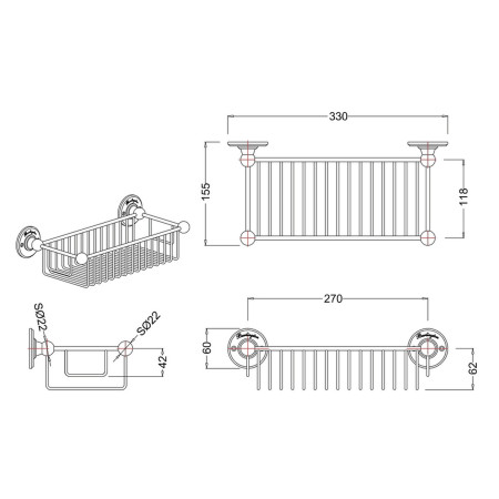 A23CHR Burlington Wire Basket 62mm Deep Line Drawing