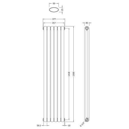 HSA002 Hudson Reed Salvia Double Panel Radiator 1500 x 383mm White Line Drawing