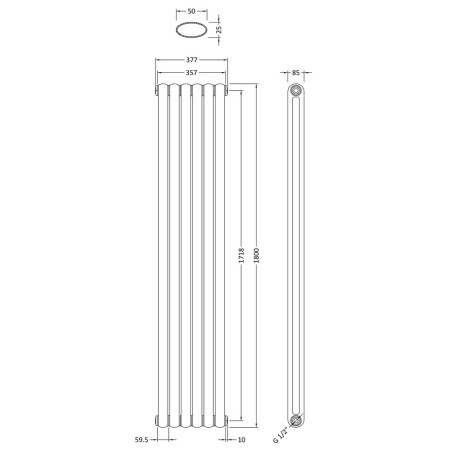 HSA001 Hudson Reed Salvia Double Panel Radiator 1800 x 383mm White Line Drawing