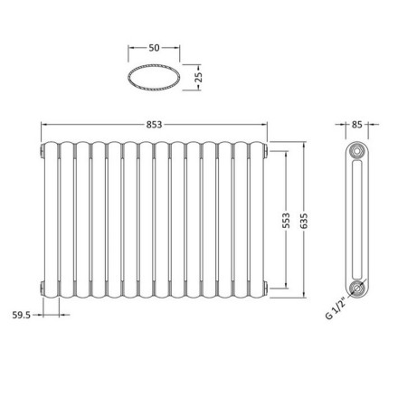 HSA004 ​Hudson Reed Salvia Double Panel Radiator 635 x 863mm White Line Drawing