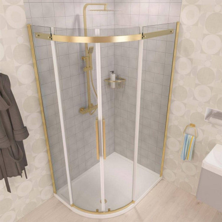 49.3253 Corniche 2000 Brushed Brass 1100 x 900mm LH Offset Quadrant Shower Enclosure Bathroom Setting