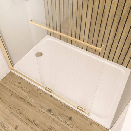 49.7016 Corniche 2000 Brushed Brass 1200mm Left Hand Sliding Wetroom Panel with a Shower Tray