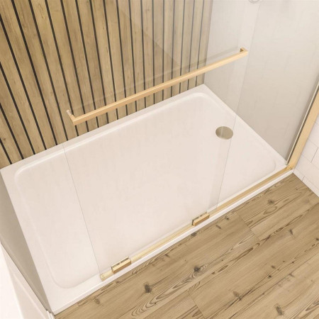 49.7020 Corniche 2000 Brushed Brass 1400mm Right Hand Sliding Wetroom Panel with a Shower Tray