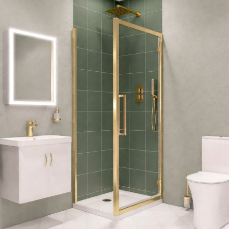 49.3116 Corniche 2000 Brushed Brass 1000mm Hinged Shower Door with Side Panel