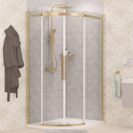 Corniche 2000 Brushed Brass 900 x 800mm LH Offset Quadrant Shower Enclosure