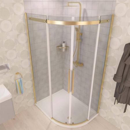 49.3256 Corniche 2000 Brushed Brass 1000 x 900mm RH Offset Quadrant Shower Enclosure Bathroom Setting
