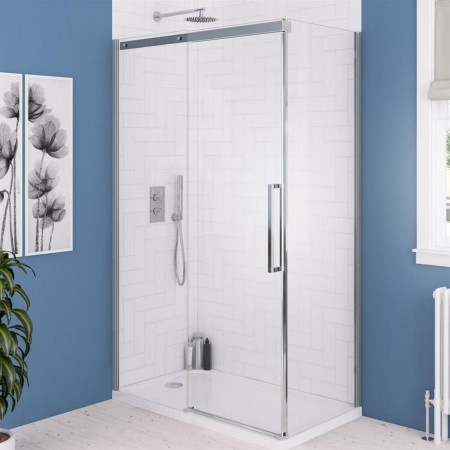 49.6003 Corniche 2000 Chrome 1200mm Sliding Shower Door with Side Panel