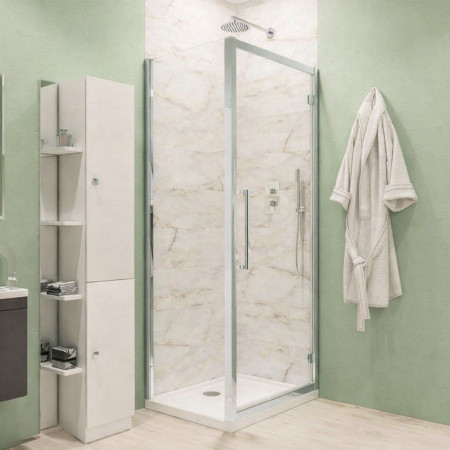 49.3102 Corniche 2000 Chrome 760mm Hinged Shower Door with Side Panel